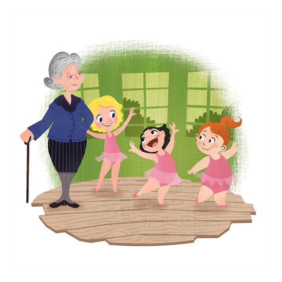Little Phyllis dances with two other young girls for their strict ballet teacher.