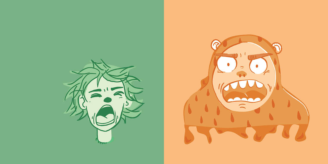 The boy and the monster shout.
