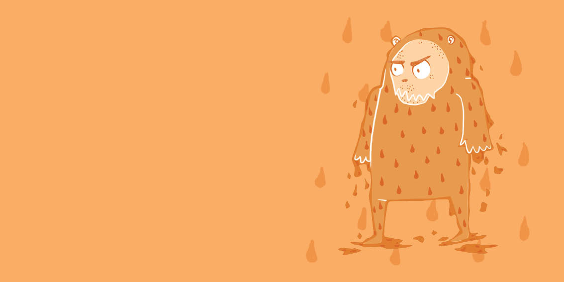 A monster dripping goo looks in their direction.