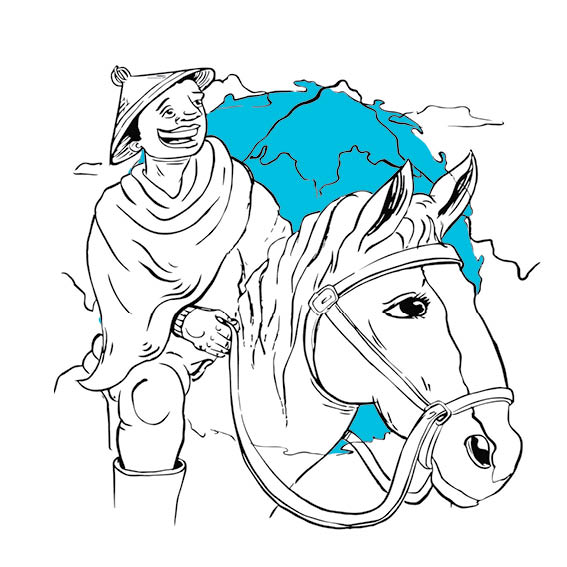 Papa rides his horse.