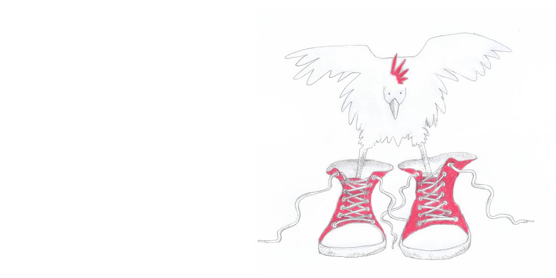 The chicken tries the shoes on!