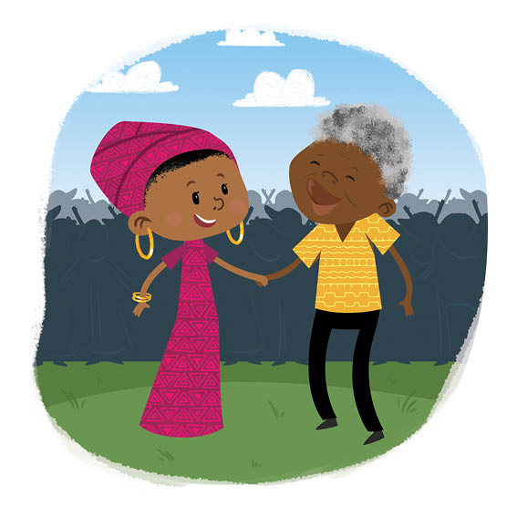 Miriam dances with Nelson Mandela.