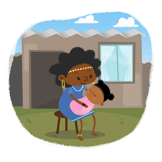 Miriam's mother holds baby Miriam in her arms.
