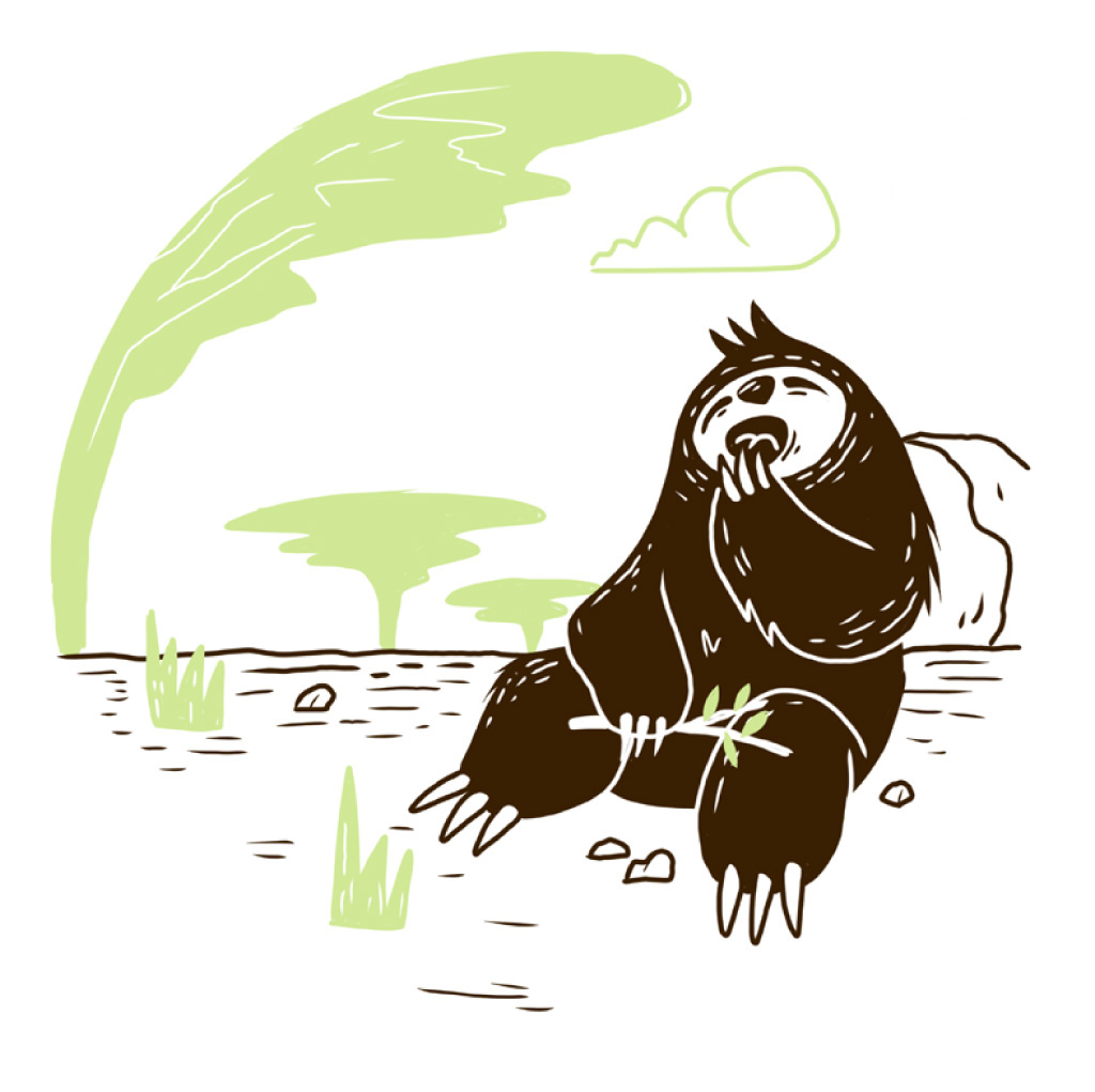 Mr Sloth is sleepy and yawning.