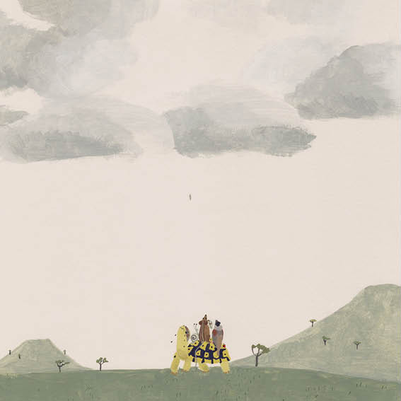 Tortoise walks with Mouse, Snail, Sparrow and Ladybird on his back.