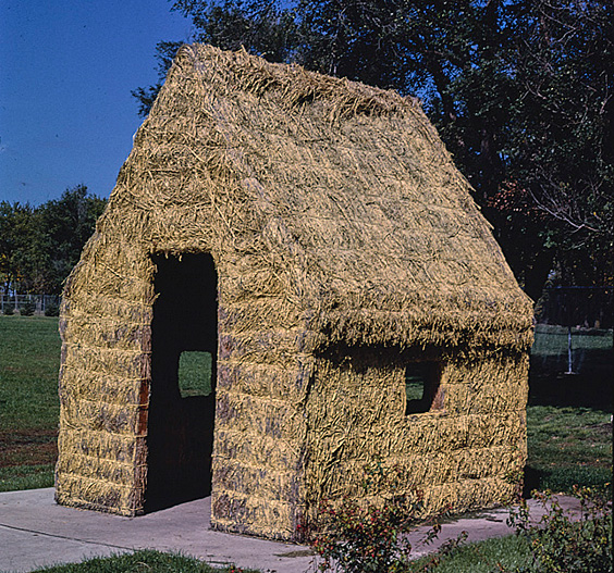 Three Little Pigs’ straw house. Storybook Land Park, Aberdeen, South Dakota. John Margolies, photographer, 1987. Prints