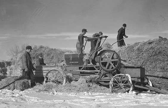 Farmers baling straw, Clay County, Iowa. 1936. Russell Lee, photographer. Prints and Photographs Division, Library of Co
