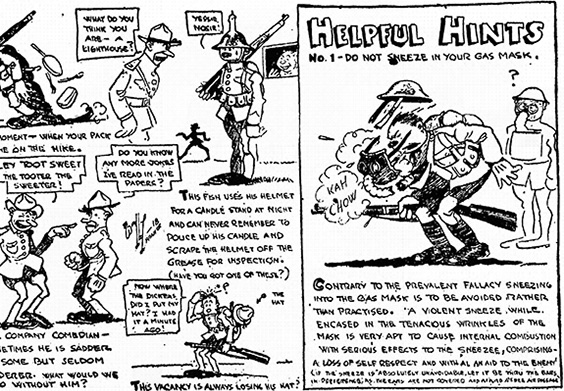 “Do not sneeze in your gas mask,” The Stars and Stripes, February 15, 1918, page 7. Library of Congress