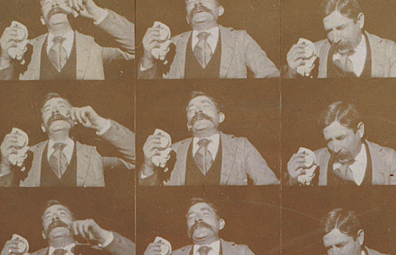 Edison Kinetoscopic record of a sneeze. Print shows a man, Edison engineer Fred Ott, sneezing. The accompanying Harper’s