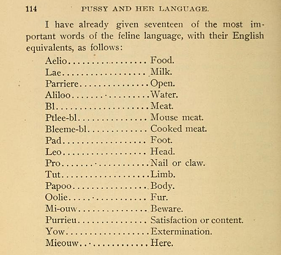 Page from Pussy and her language By Marvin R. Clark and Alphonse Leon Grimaldi, New York, 1895. Biodiversity Heritage Li