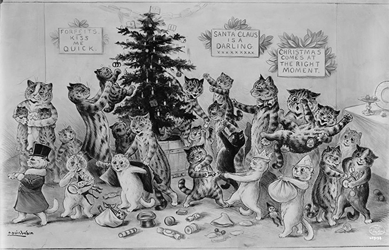 Cats decorating a Christmas tree. Louis Wain, c. 1906. Prints & Photographs Division, Library of Congress.