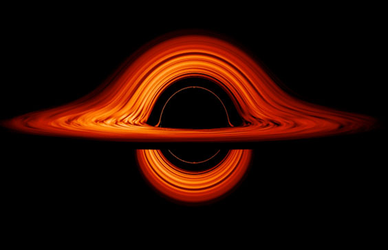 NASA Visualization Shows a Black Hole’s Warped World. This visualization of a black hole illustrates how its gravity dis