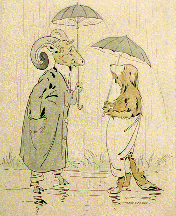 Dog: You certainly have an advantage. Goat: Why so? Dog: Why, the summer showers don’t take the curl out of your horns.