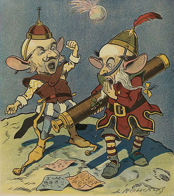 The most important thing in the universe: illustration shows two Martians, one holding a telescope and yawning… Louis M.