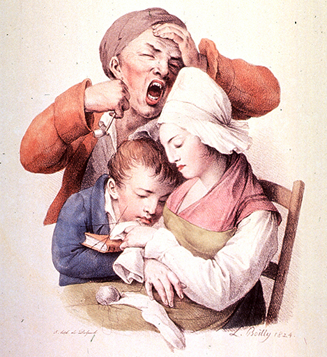 La Paresse: Caricature of sleep or boredom. Louis Léopold Boilly, 1824. National Library of Medicine Digital Collection