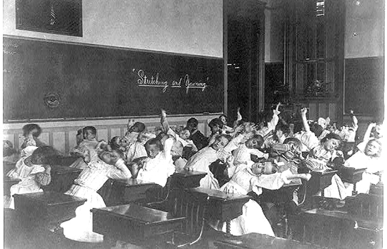 Classroom scenes in Washington, D.C. public schools – stretching and yawning exercise, 2d Division. Frances Benjamin Joh