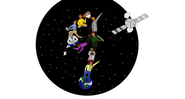 People floating in space
