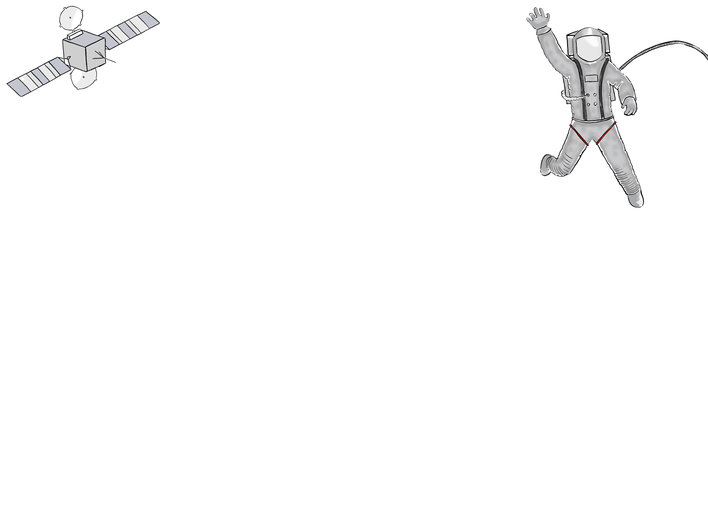 An astronaut and a satellite