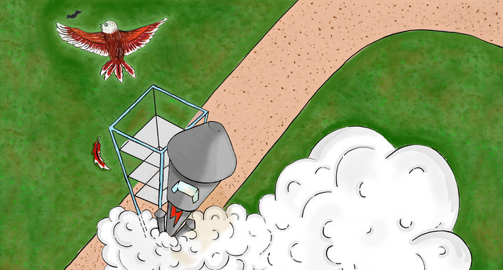 The rocket takes off