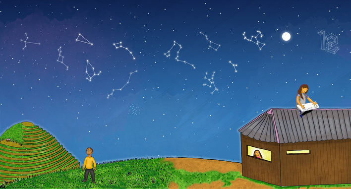 Boy looking up at the sky