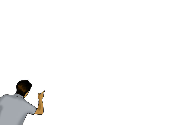 A man pointing at something
