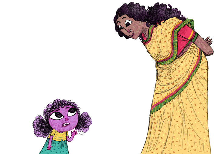 Teacher talking to a tiny girl