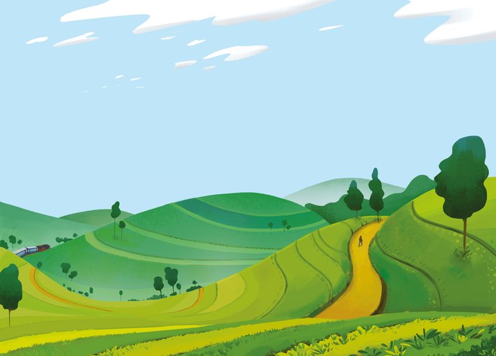 A train going through tea gardens