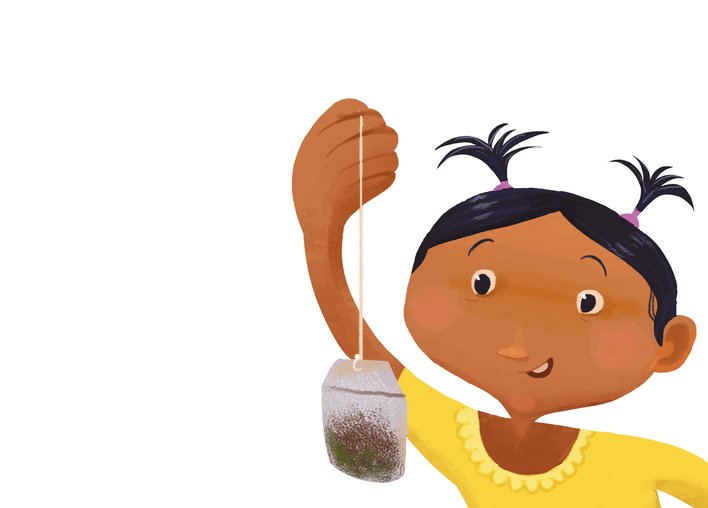 Girl holding up a tea bag