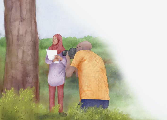 People observing trees