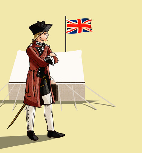 A British flag with a man