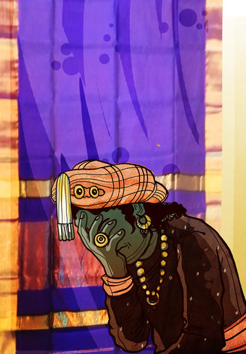 A prince sitting with his face covered