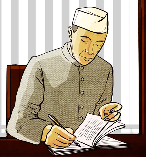 Jawaharlal Nehru writing a letter