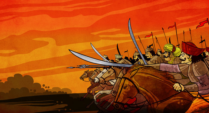Many arriors on a battlefield