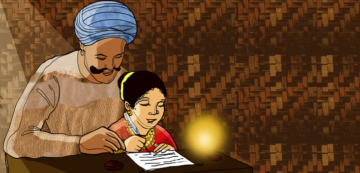 A father teaching his daughter