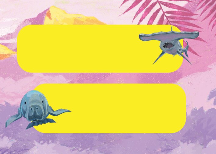 A dugong and a great hammerhead shark