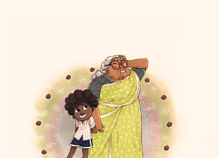 Boy and grandmother smiling