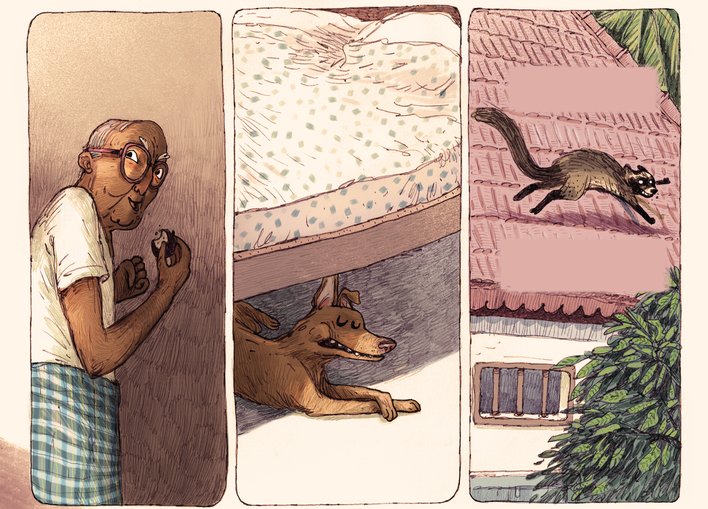 Grandfather, dog & cat
