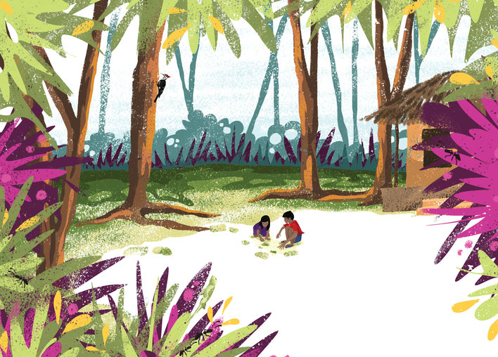 Children playing outside their house