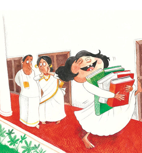 Girl is excited to carry so many books