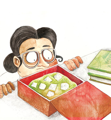 Woman looking at diamonds in the box