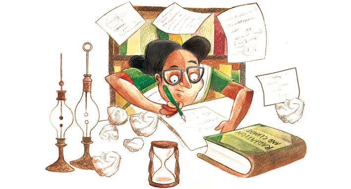Woman writing something seriously