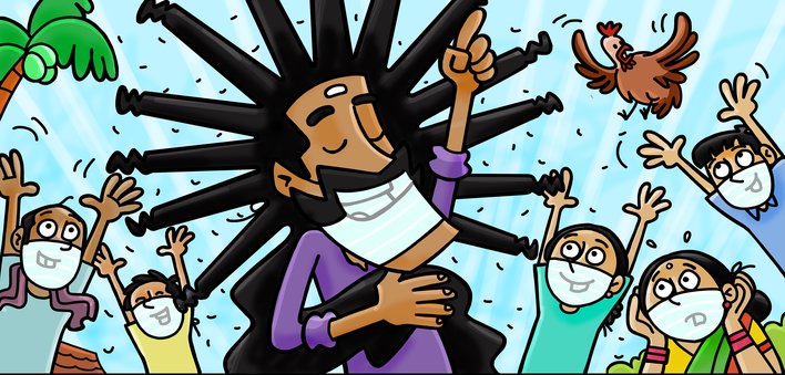 A man holds on to his hair while people cheer
