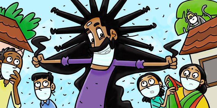A man pulls at his hair while people look confused