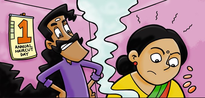 A man smirks while a woman looks irritated
