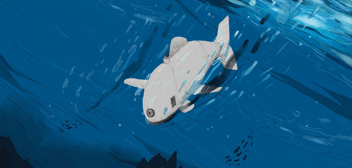 A robot fish swimming in water