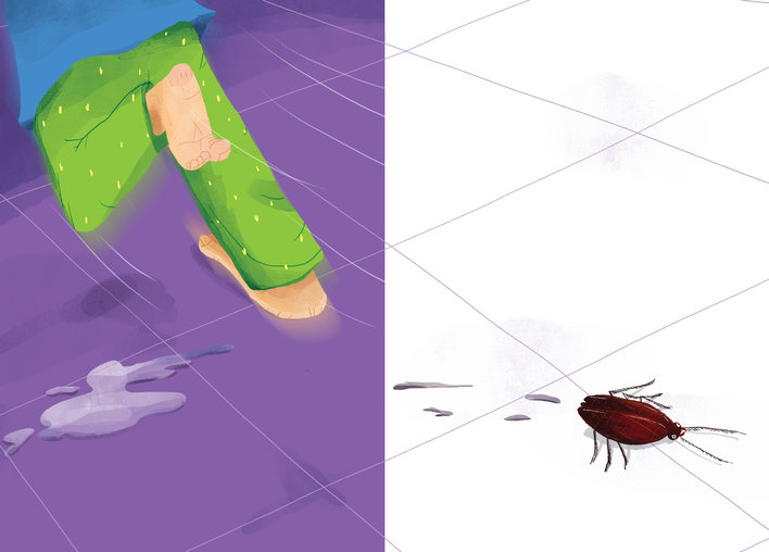 Someone running away from a cockroach