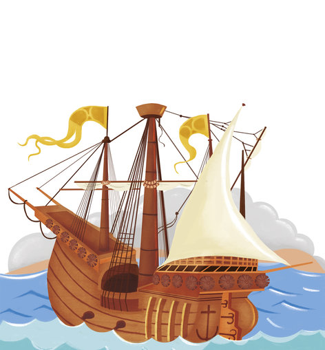 A ship with white sails in the ocean