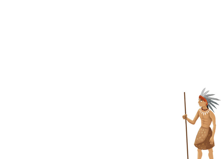 A native american standing with a stick in the corner