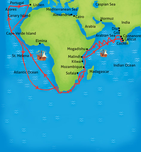 Vasco da Gama's route when he sailed to India