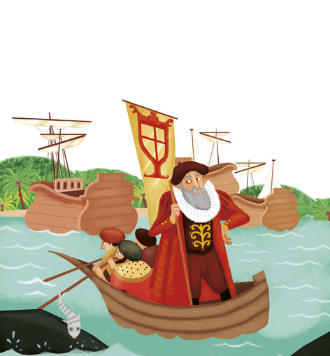 A man standing in a boat at a sea harbour full of other boats and ships